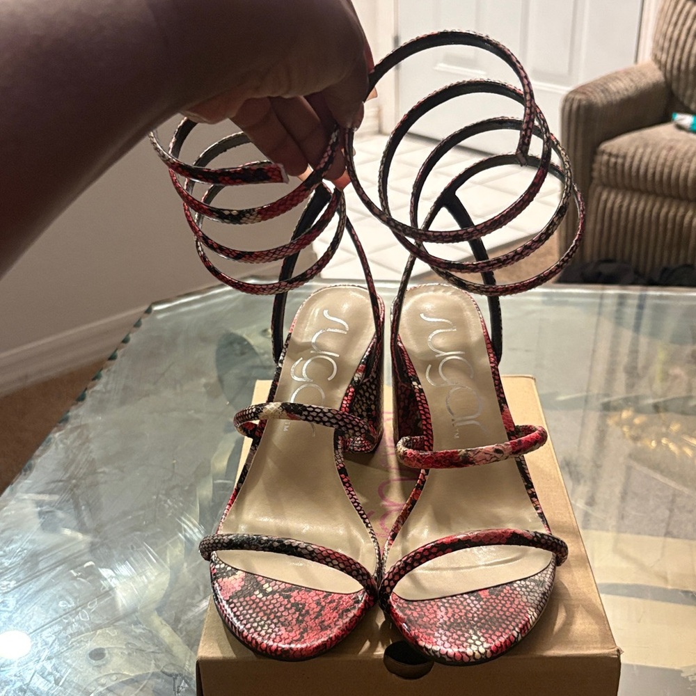 Sugar Red and Black Snakeskin Heels